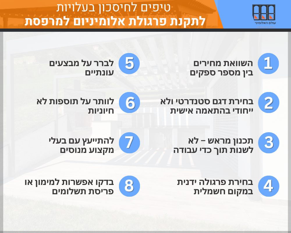טיפים לחיסכון בעלויות פרגולות אלומיניום למרפסת
